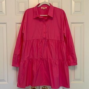 Mazik Bubblegum Pink Cotton Long Sleeve Mini Shirt Dress, Medium